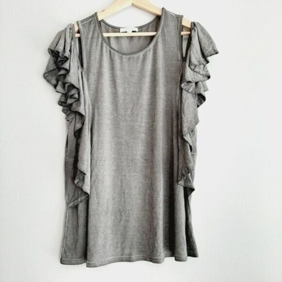 GRACE & LACE Burnout Cold-shoulder Ruffle Top Sz M - Picture 3 of 10